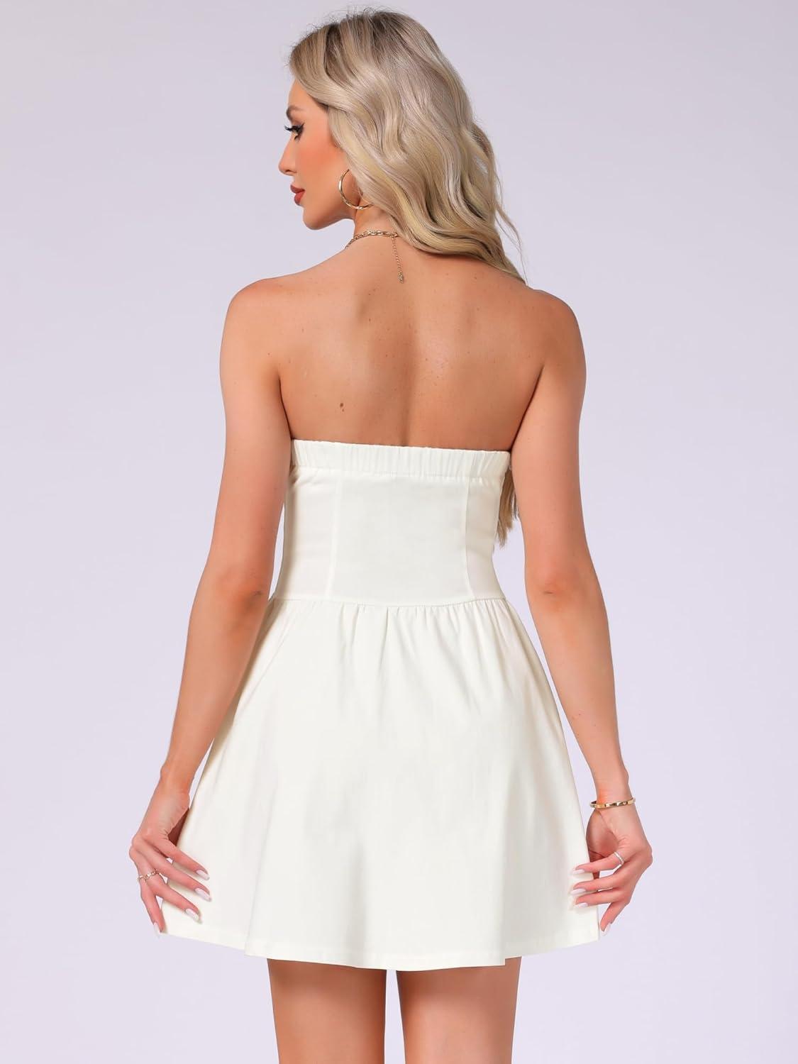 imageAllegra K Womens Sexy Strapless Party Dress Sweetheart Neck Off Shoulder Sleeveless Halloween Mini DressCream White