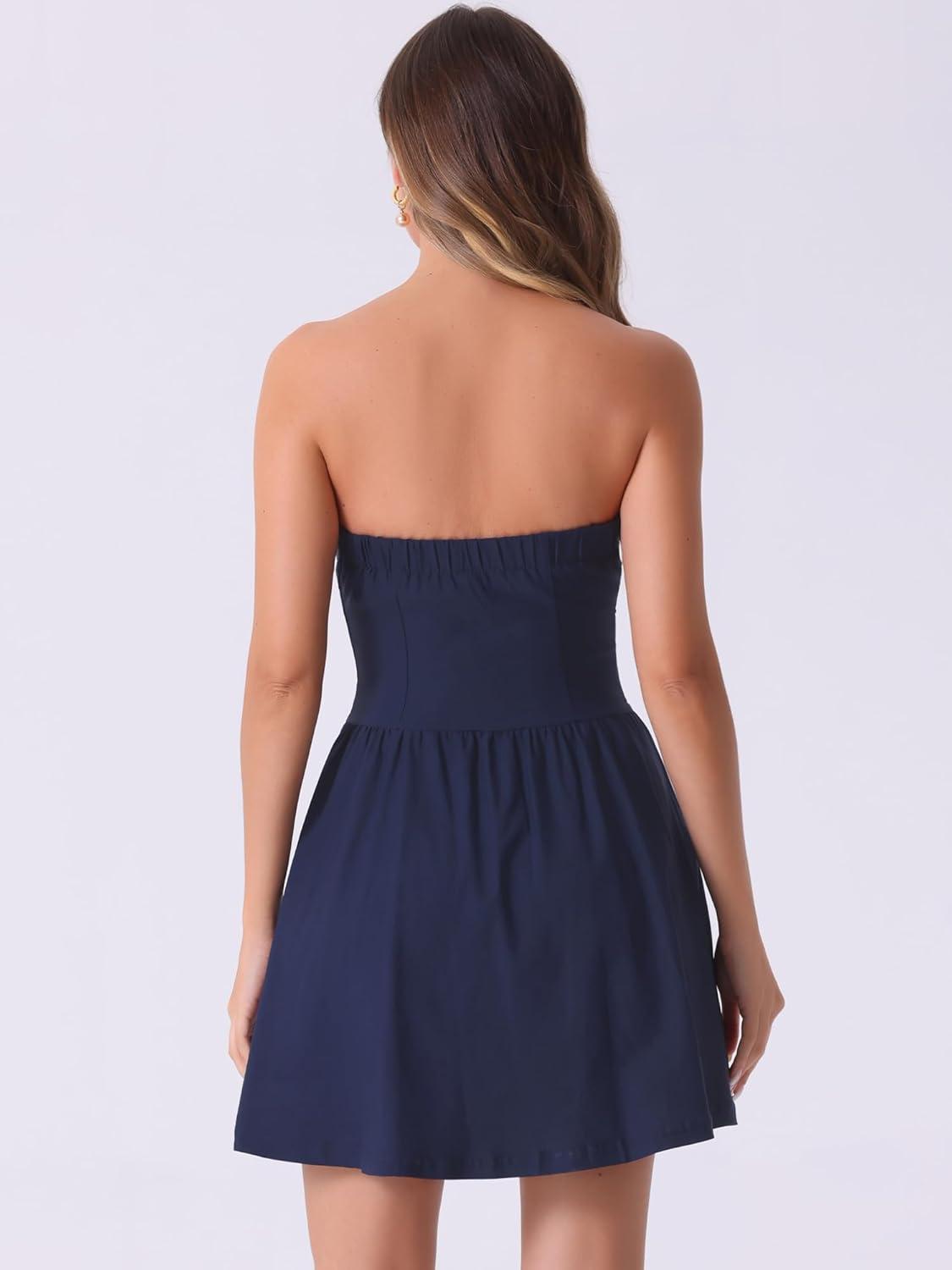 imageAllegra K Womens Sexy Strapless Party Dress Sweetheart Neck Off Shoulder Sleeveless Halloween Mini DressDark Blue