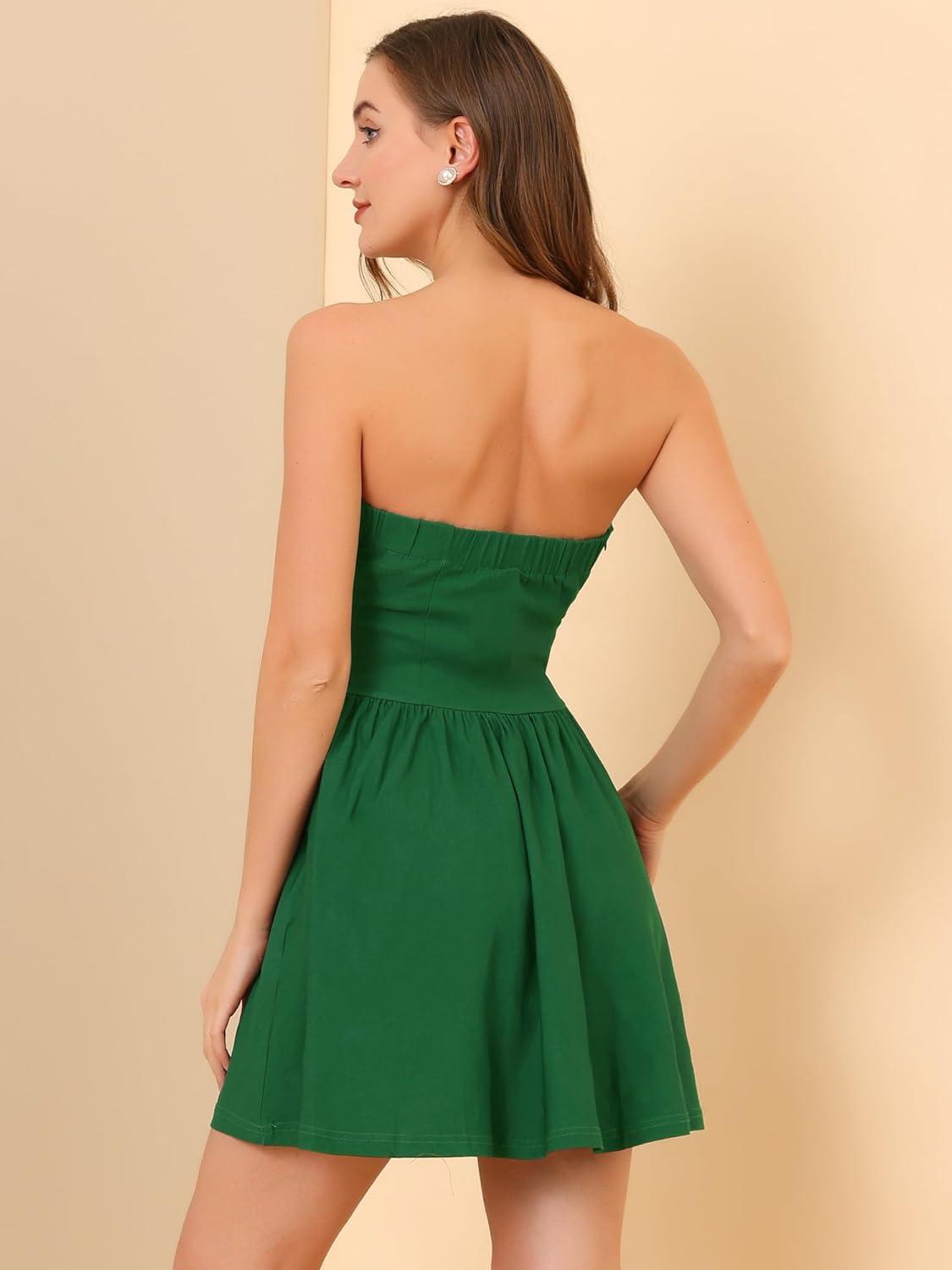 imageAllegra K Womens Sexy Strapless Party Dress Sweetheart Neck Off Shoulder Sleeveless Halloween Mini DressGreen