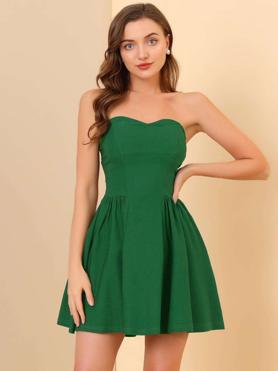 imageAllegra K Womens Sexy Strapless Party Dress Sweetheart Neck Off Shoulder Sleeveless Halloween Mini DressGreen