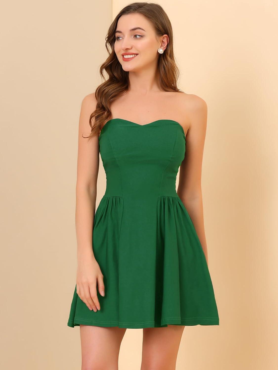 imageAllegra K Womens Sexy Strapless Party Dress Sweetheart Neck Off Shoulder Sleeveless Halloween Mini DressGreen