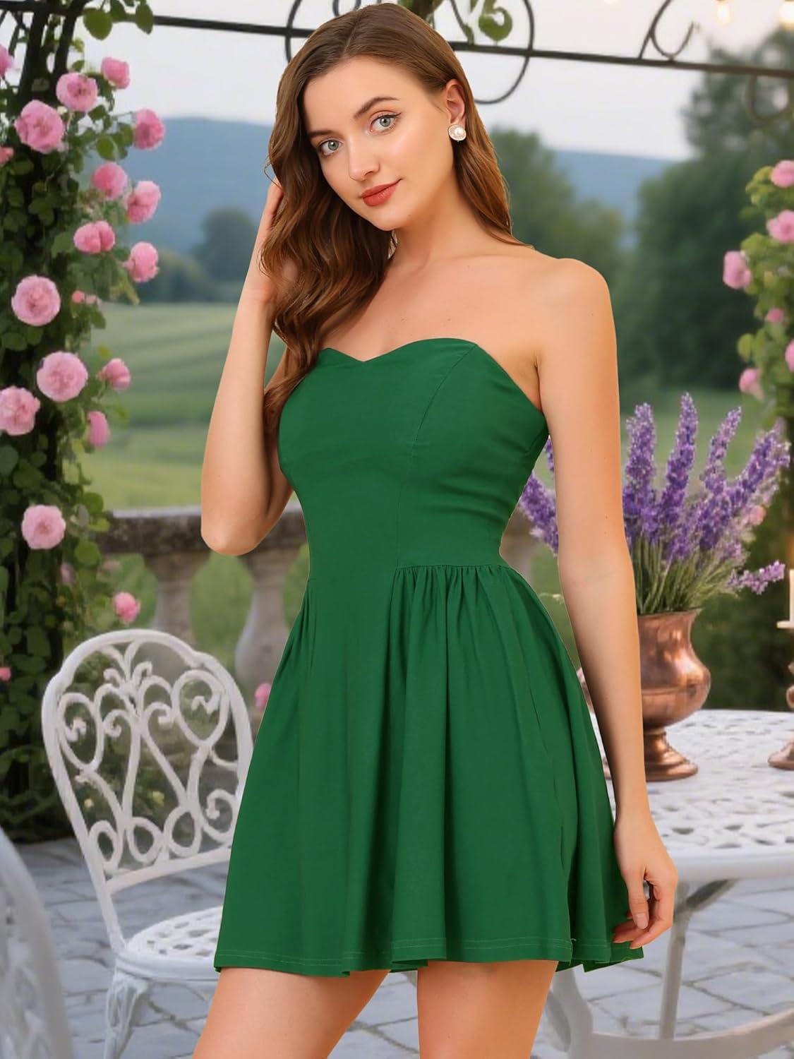 imageAllegra K Womens Sexy Strapless Party Dress Sweetheart Neck Off Shoulder Sleeveless Halloween Mini DressGreen