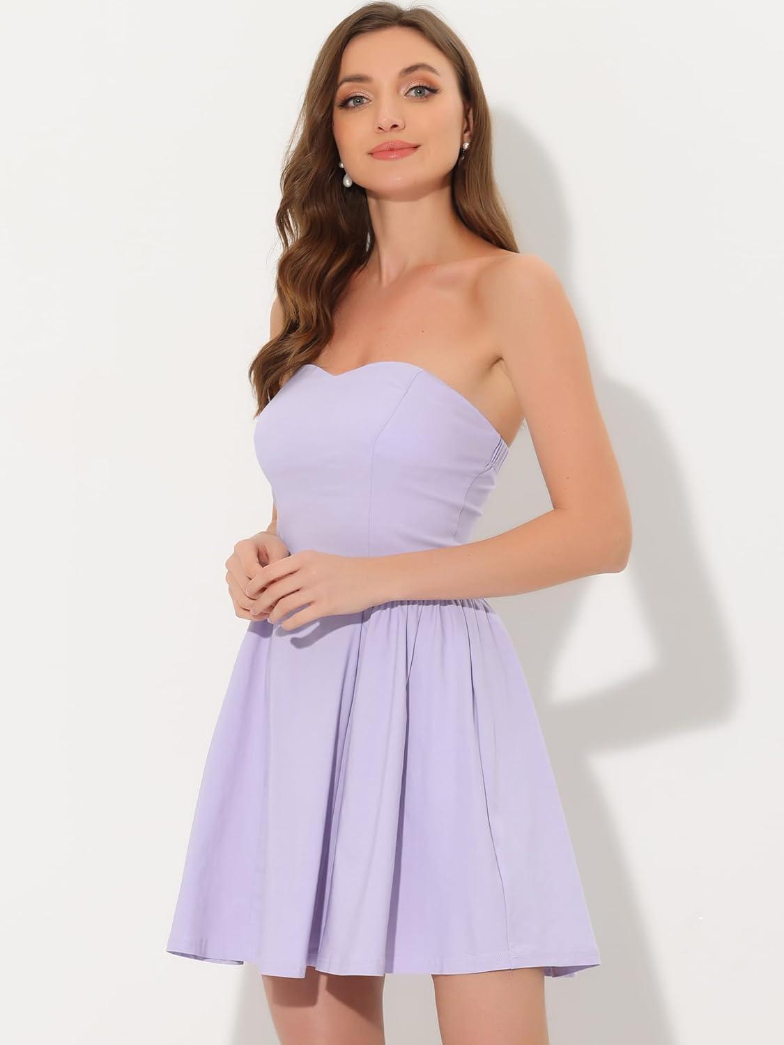 imageAllegra K Womens Sexy Strapless Party Dress Sweetheart Neck Off Shoulder Sleeveless Halloween Mini DressLight Purple