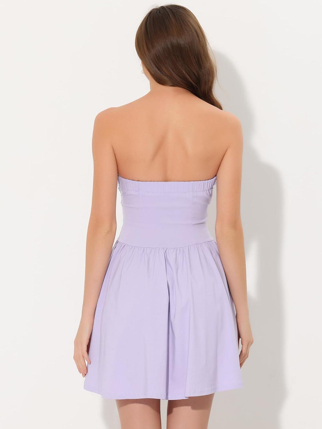 imageAllegra K Womens Sexy Strapless Party Dress Sweetheart Neck Off Shoulder Sleeveless Halloween Mini DressLight Purple