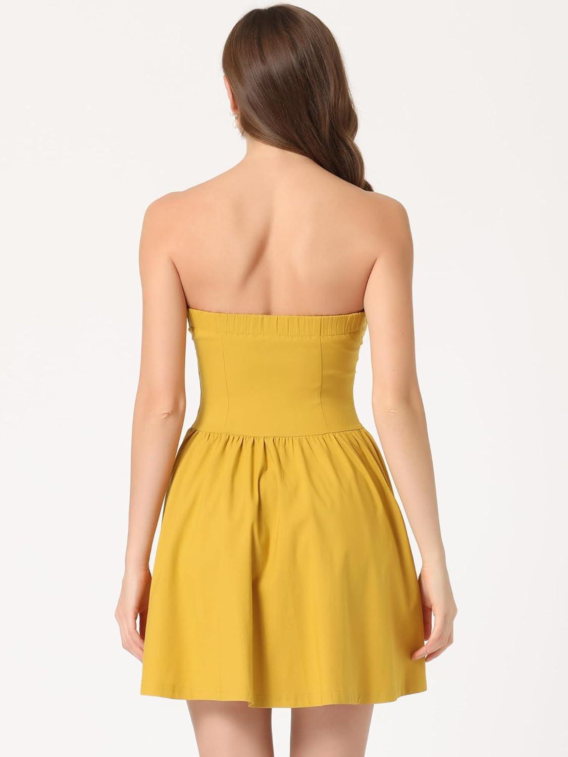 imageAllegra K Womens Sexy Strapless Party Dress Sweetheart Neck Off Shoulder Sleeveless Halloween Mini DressMustard