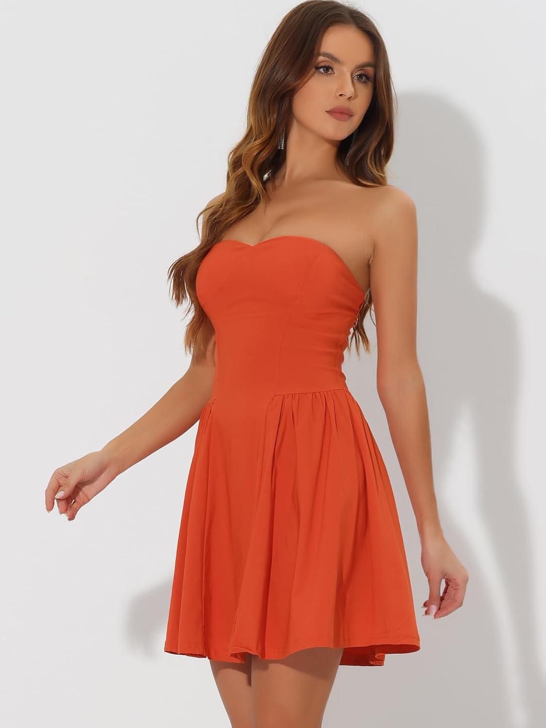 imageAllegra K Womens Sexy Strapless Party Dress Sweetheart Neck Off Shoulder Sleeveless Halloween Mini DressOrange