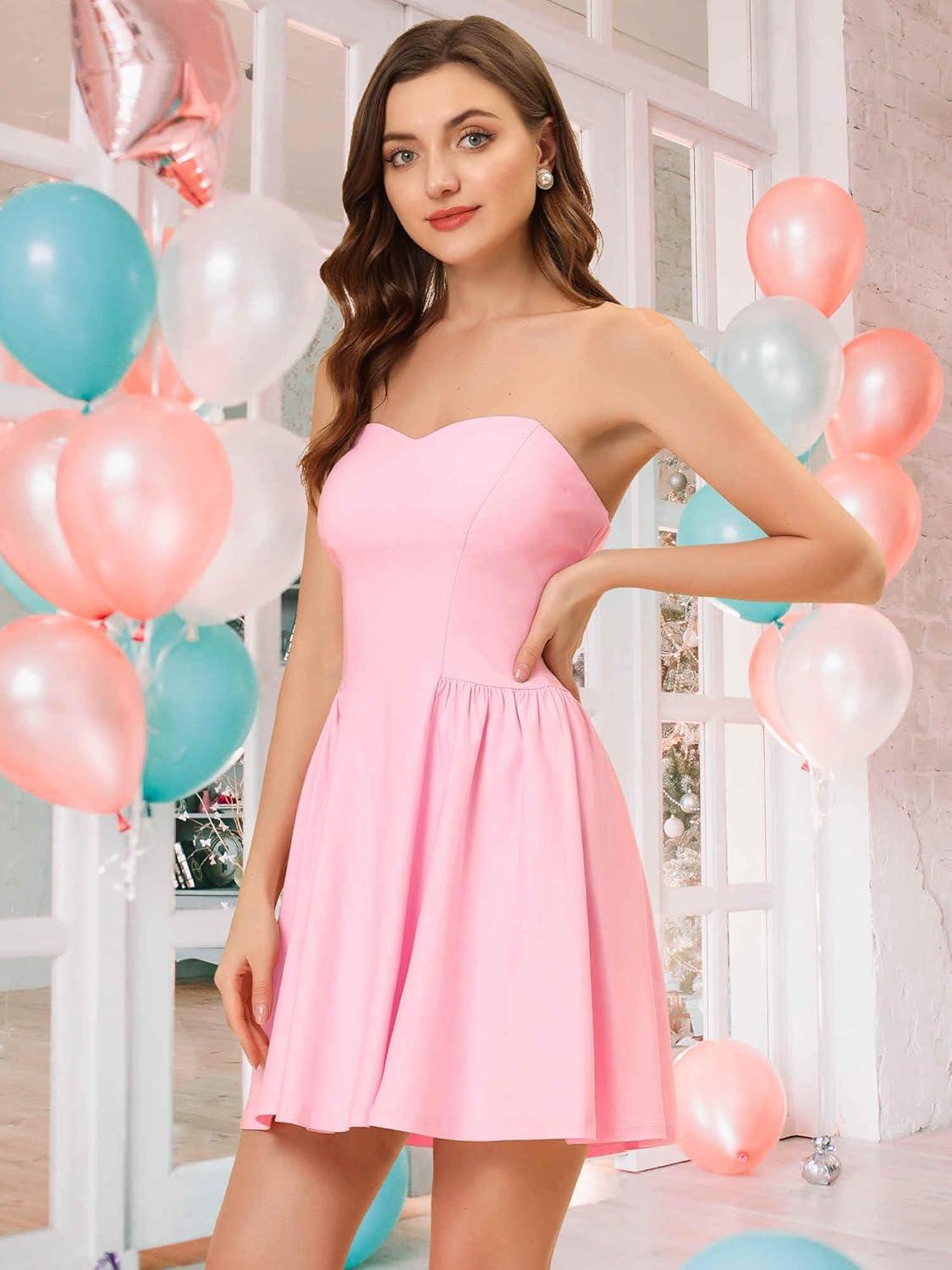 imageAllegra K Womens Sexy Strapless Party Dress Sweetheart Neck Off Shoulder Sleeveless Halloween Mini DressPink