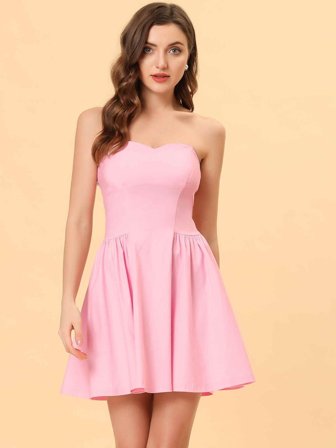 imageAllegra K Womens Sexy Strapless Party Dress Sweetheart Neck Off Shoulder Sleeveless Halloween Mini DressPink