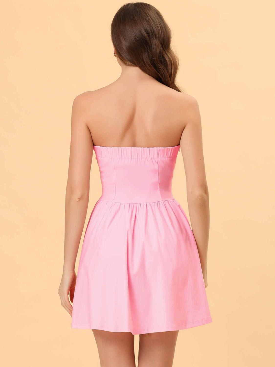 imageAllegra K Womens Sexy Strapless Party Dress Sweetheart Neck Off Shoulder Sleeveless Halloween Mini DressPink