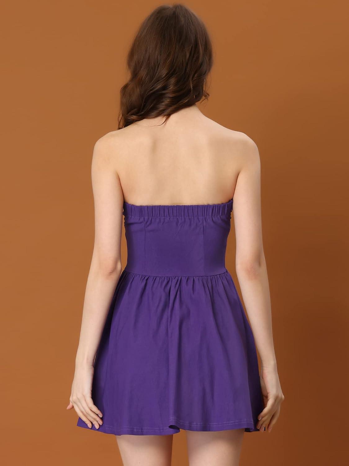 imageAllegra K Womens Sexy Strapless Party Dress Sweetheart Neck Off Shoulder Sleeveless Halloween Mini DressPurple