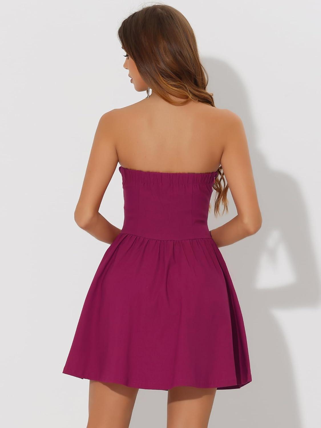 imageAllegra K Womens Sexy Strapless Party Dress Sweetheart Neck Off Shoulder Sleeveless Halloween Mini DressPurple Red