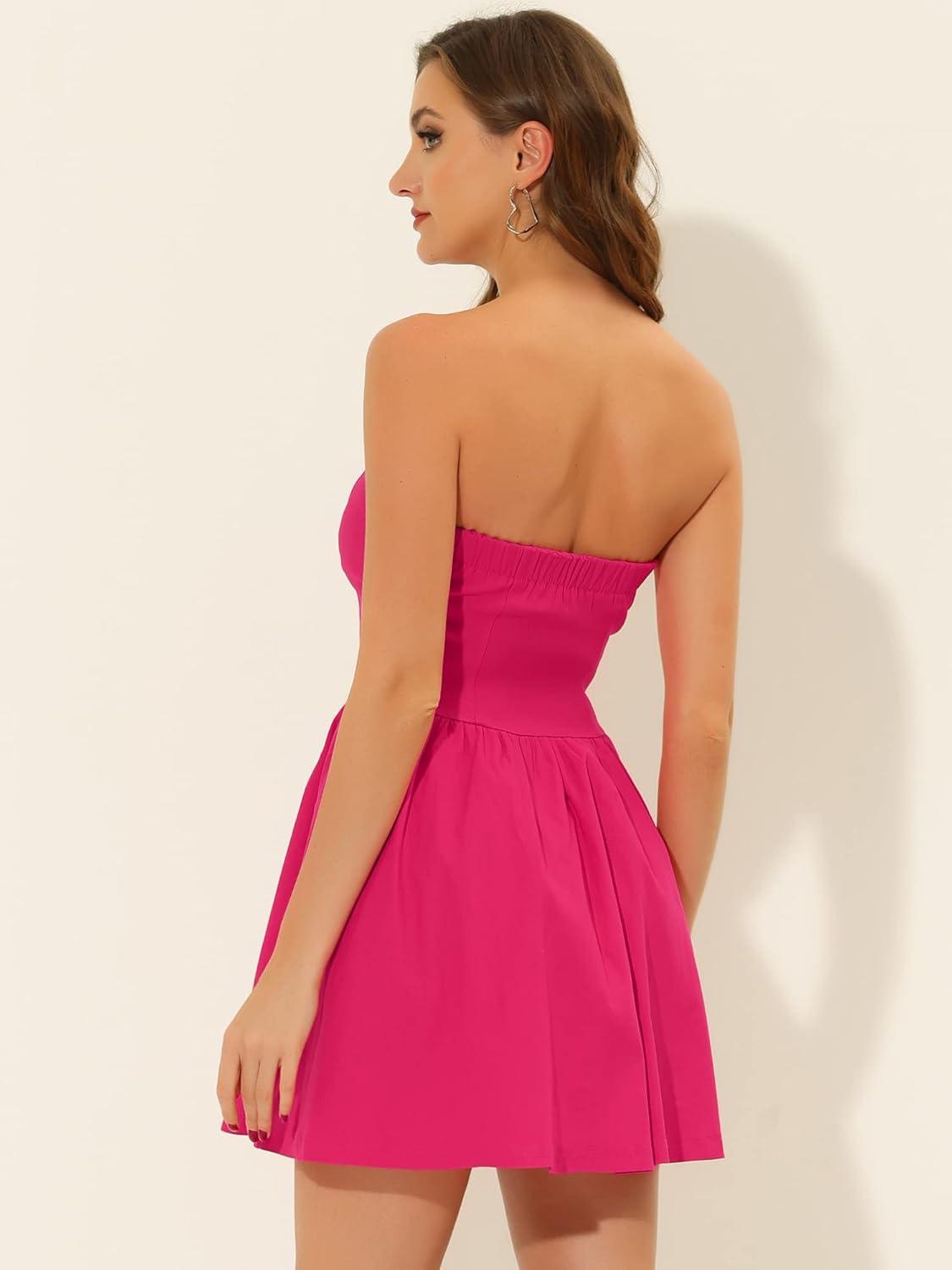 imageAllegra K Womens Sexy Strapless Party Dress Sweetheart Neck Off Shoulder Sleeveless Halloween Mini DressRose Red