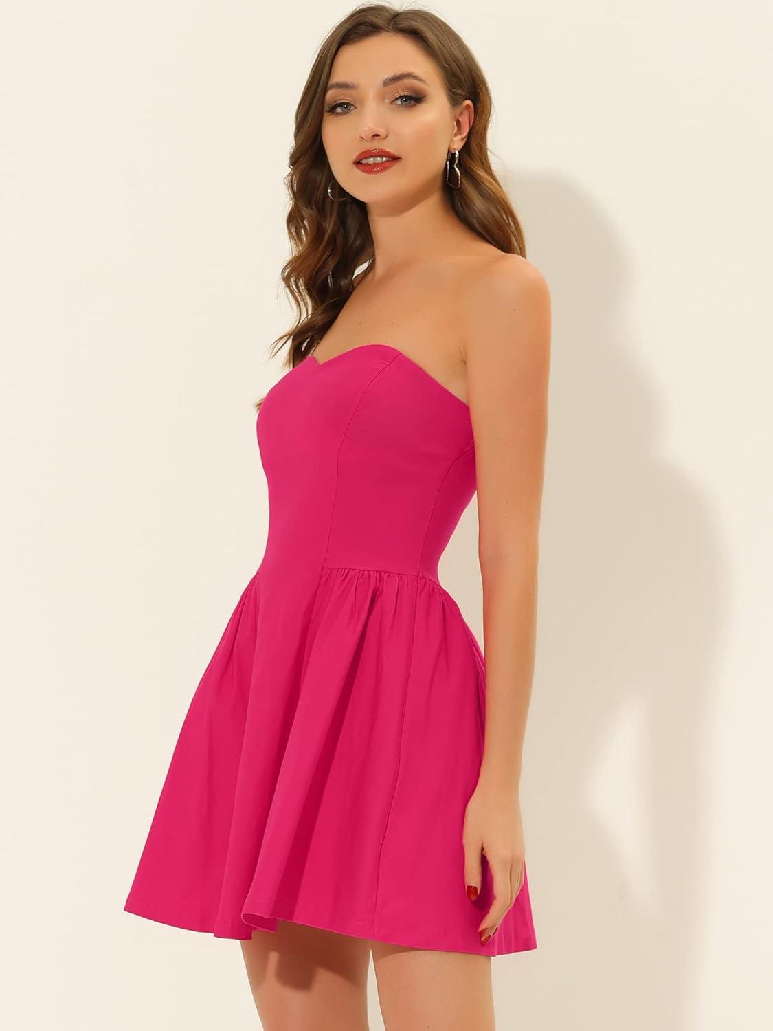 imageAllegra K Womens Sexy Strapless Party Dress Sweetheart Neck Off Shoulder Sleeveless Halloween Mini DressRose Red