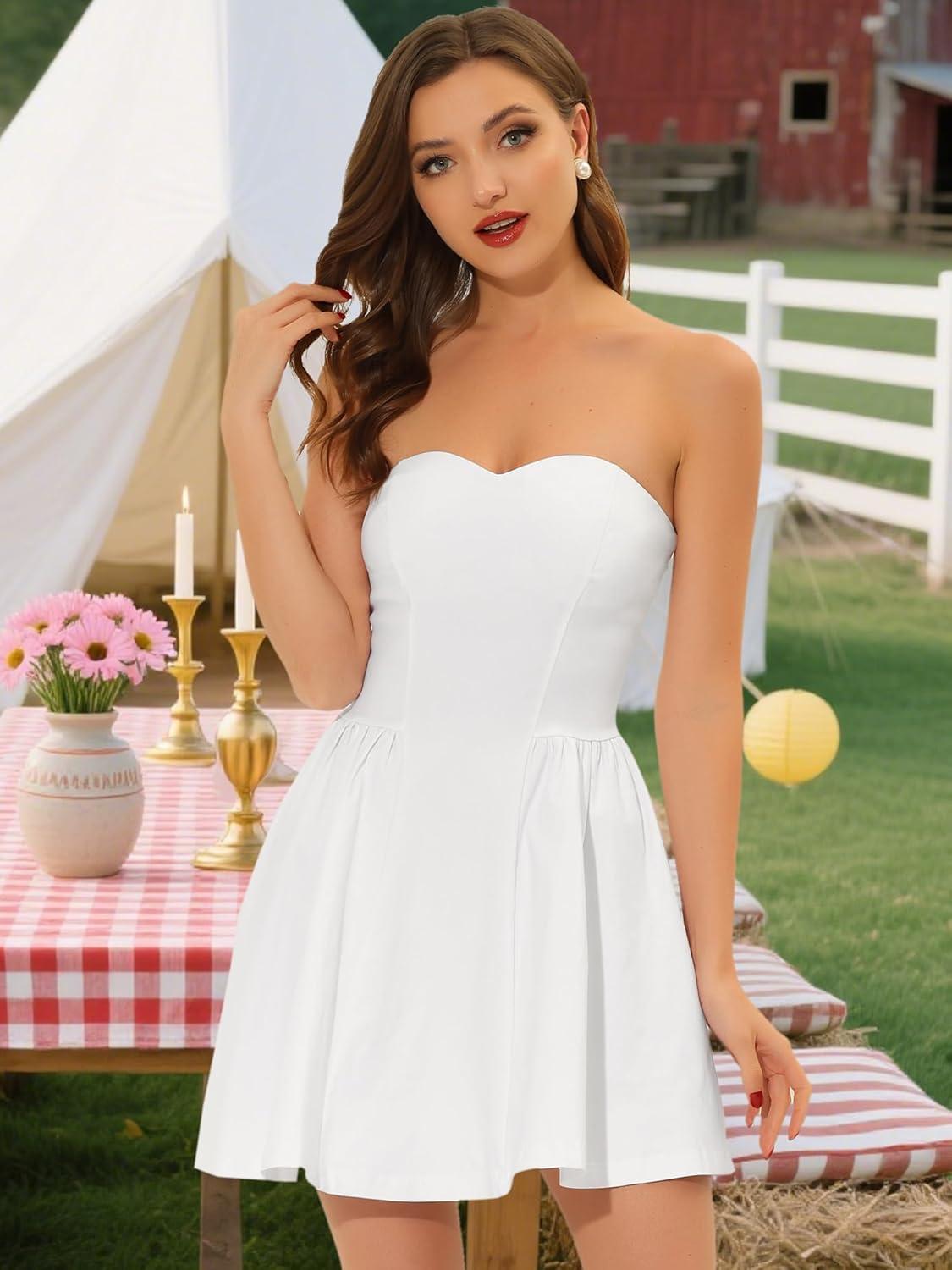 imageAllegra K Womens Sexy Strapless Party Dress Sweetheart Neck Off Shoulder Sleeveless Halloween Mini DressWhite