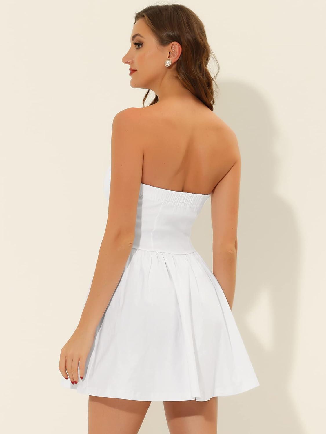 imageAllegra K Womens Sexy Strapless Party Dress Sweetheart Neck Off Shoulder Sleeveless Halloween Mini DressWhite