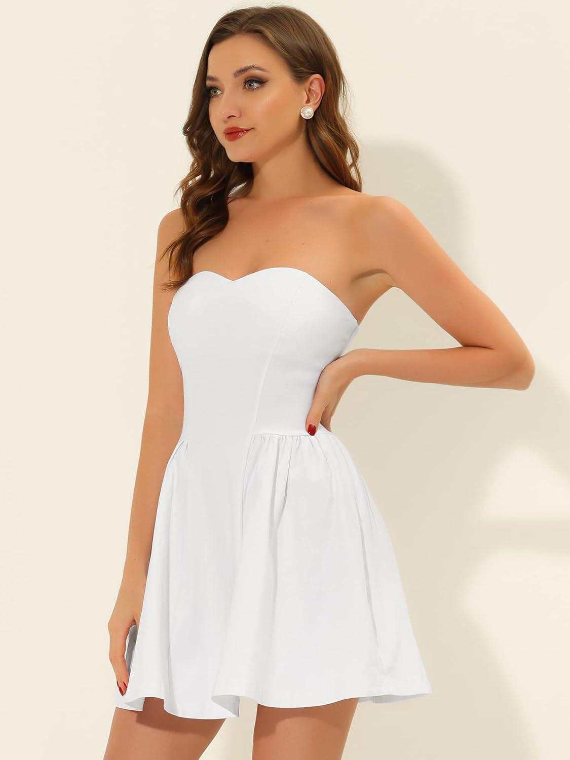 imageAllegra K Womens Sexy Strapless Party Dress Sweetheart Neck Off Shoulder Sleeveless Halloween Mini DressWhite