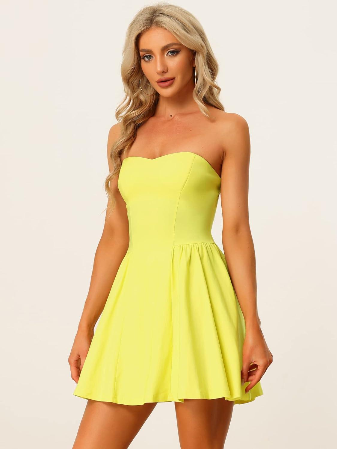 imageAllegra K Womens Sexy Strapless Party Dress Sweetheart Neck Off Shoulder Sleeveless Halloween Mini DressYellow