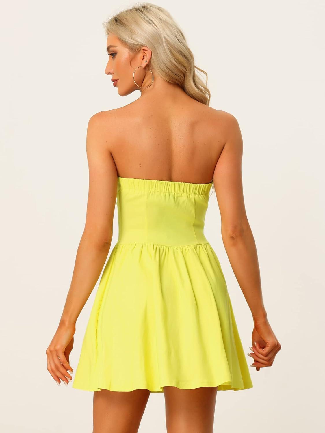 imageAllegra K Womens Sexy Strapless Party Dress Sweetheart Neck Off Shoulder Sleeveless Halloween Mini DressYellow