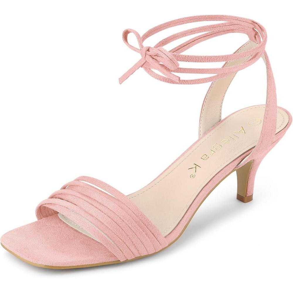 imageAllegra K Womens Kitten Heel Lace Up Suede Heel SandalsLight Pink