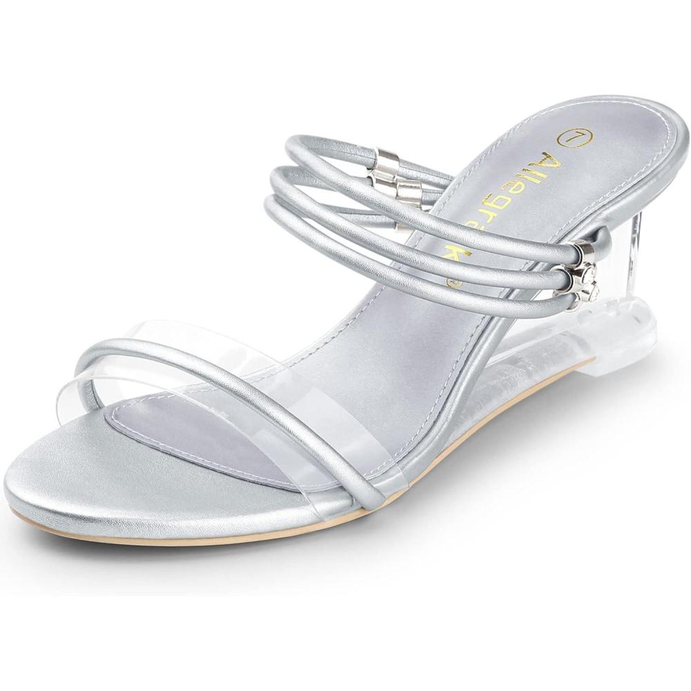 imageAllegra K Womens Low Wedges Clear Heel SandalsSilver