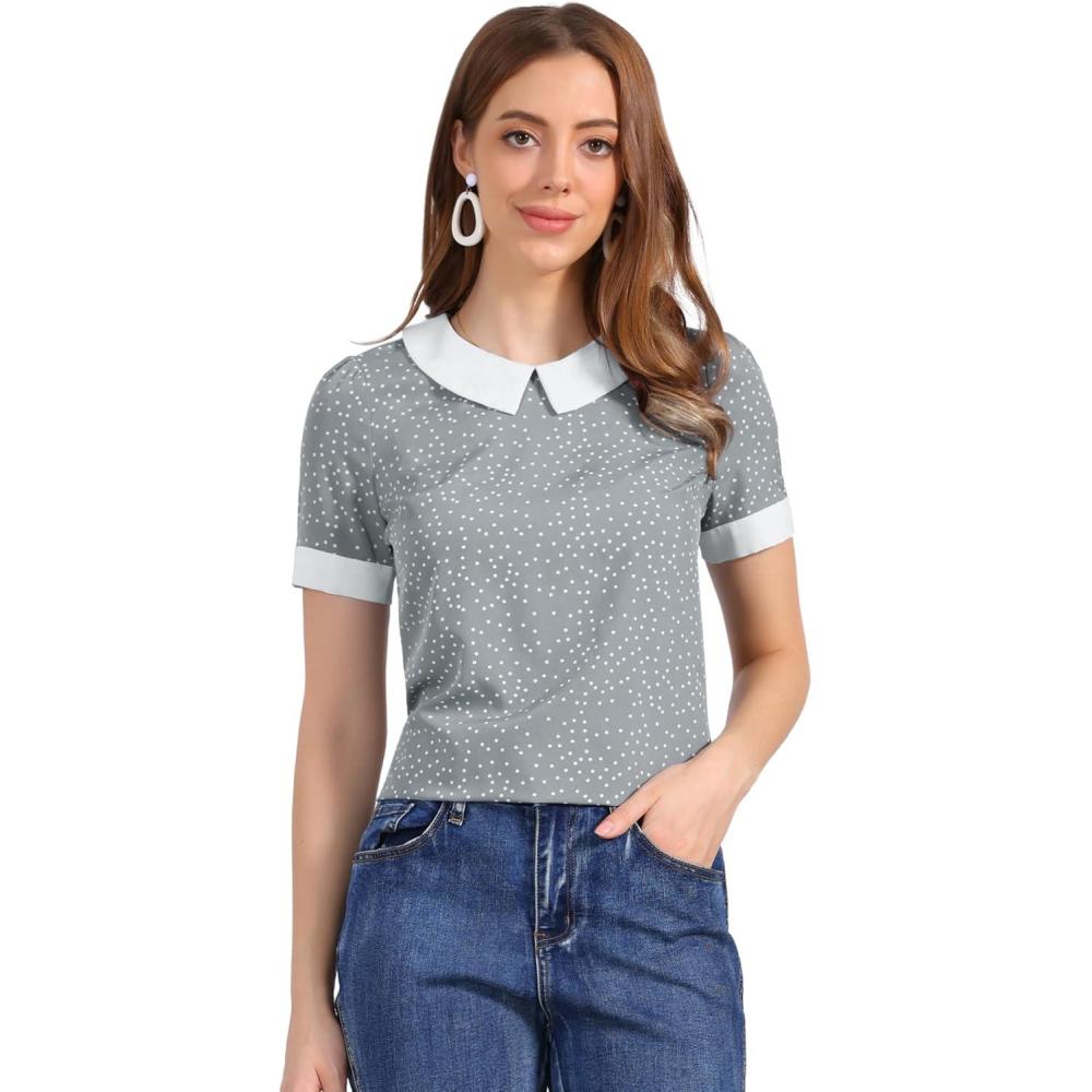 imageAllegra K Womens Peter Pan Collar Shirt Vintage 1950s Polka Dots BlouseGrey