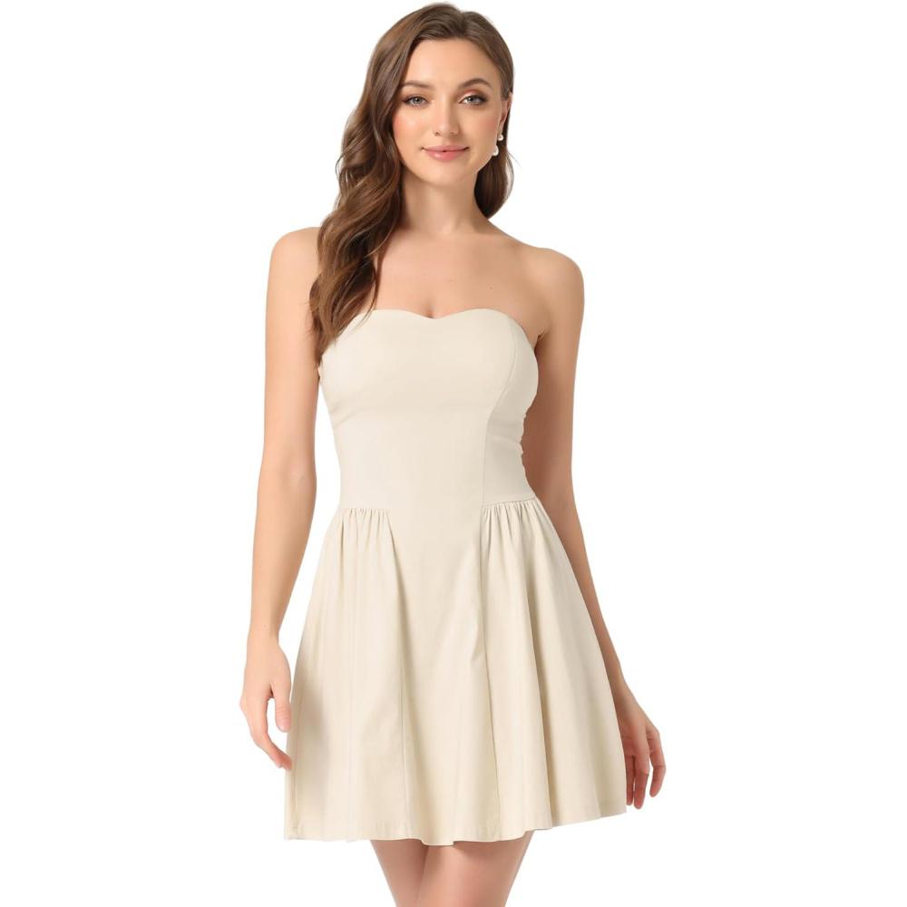 imageAllegra K Womens Sexy Strapless Party Dress Sweetheart Neck Off Shoulder Sleeveless Halloween Mini DressApricot