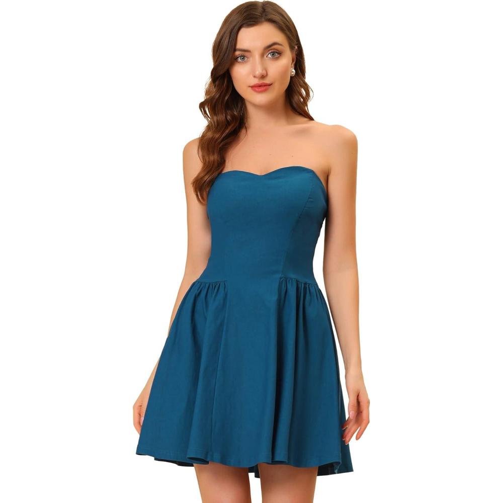 imageAllegra K Womens Sexy Strapless Party Dress Sweetheart Neck Off Shoulder Sleeveless Halloween Mini DressBlue