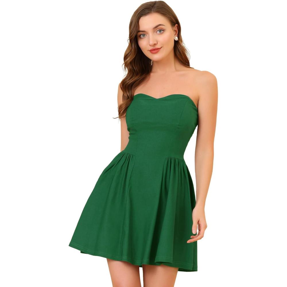 imageAllegra K Womens Sexy Strapless Party Dress Sweetheart Neck Off Shoulder Sleeveless Halloween Mini DressGreen