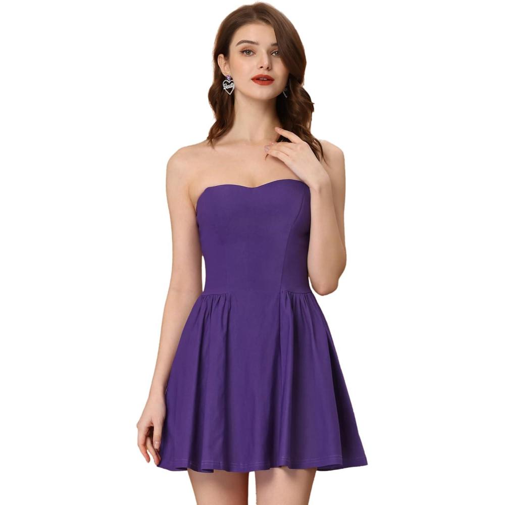 imageAllegra K Womens Sexy Strapless Party Dress Sweetheart Neck Off Shoulder Sleeveless Halloween Mini DressPurple