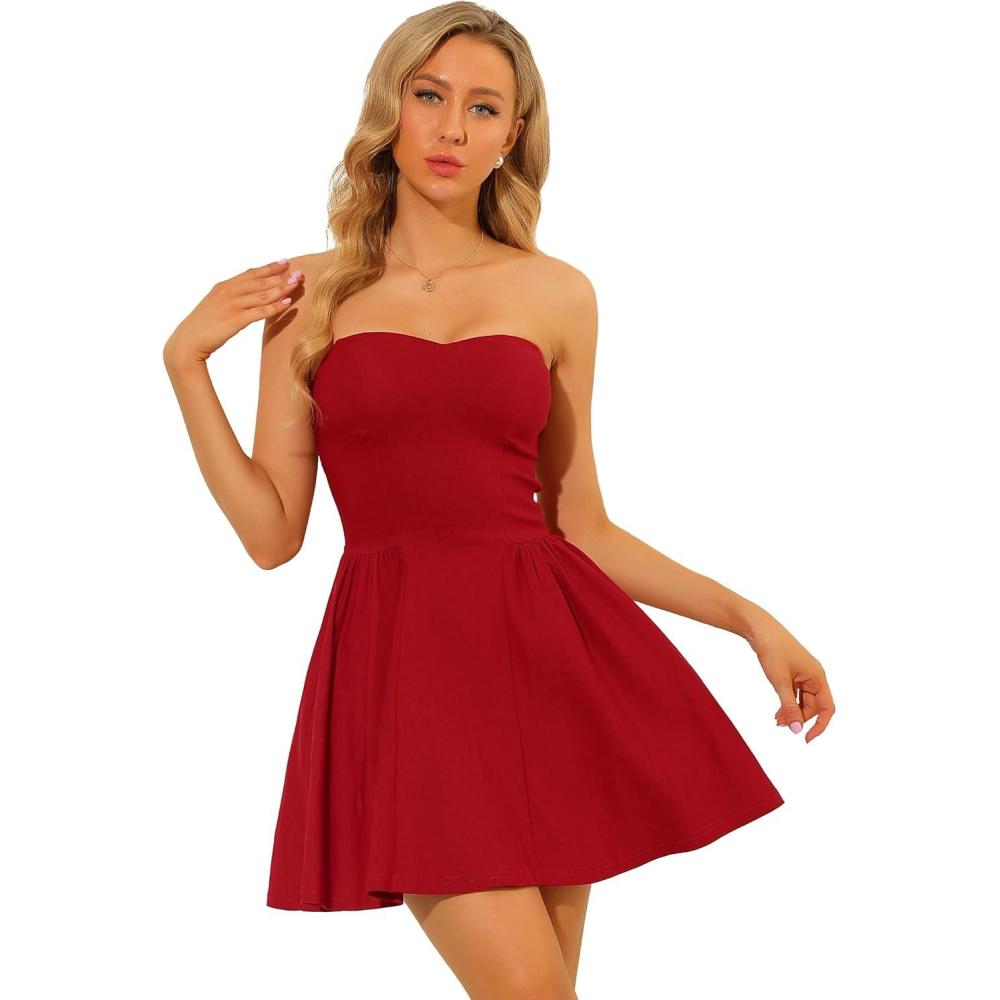 imageAllegra K Womens Sexy Strapless Party Dress Sweetheart Neck Off Shoulder Sleeveless Halloween Mini DressRed