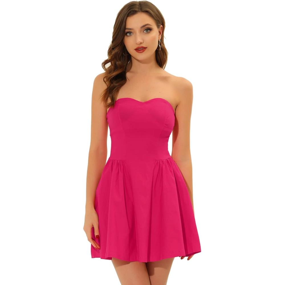 imageAllegra K Womens Sexy Strapless Party Dress Sweetheart Neck Off Shoulder Sleeveless Halloween Mini DressRose Red