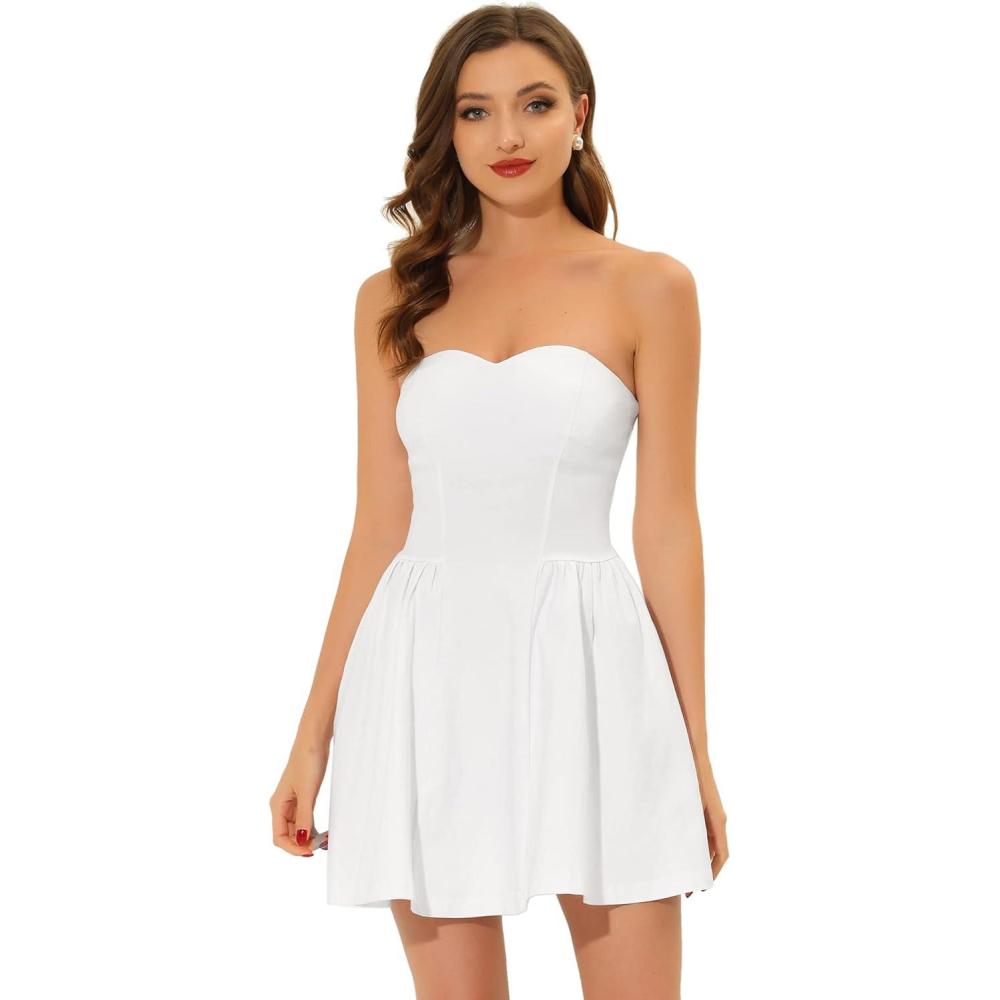 imageAllegra K Womens Sexy Strapless Party Dress Sweetheart Neck Off Shoulder Sleeveless Halloween Mini DressWhite