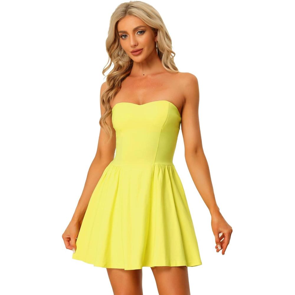 imageAllegra K Womens Sexy Strapless Party Dress Sweetheart Neck Off Shoulder Sleeveless Halloween Mini DressYellow
