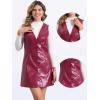 imageAllegra K Faux Leather Dress for Womens Pinafore Button Down V Neck Sleeveless Mini Overall DressesRed