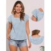 imageAllegra K Gingham Tops for Women Summer Cute Cap Sleeve Square Neck Plaid Shirts Casual BlousesLake Blue
