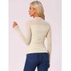 imageAllegra K Mesh Top Women Sheer Long Sleeve Mock Neck Slim Fit Shirts Trendy Fall Outfit Ruched Going Out TopsBeige