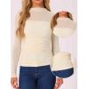 imageAllegra K Mesh Top Women Sheer Long Sleeve Mock Neck Slim Fit Shirts Trendy Fall Outfit Ruched Going Out TopsBeige