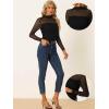 imageAllegra K Mesh Top Women Sheer Long Sleeve Mock Neck Slim Fit Shirts Trendy Fall Outfit Ruched Going Out TopsBlack