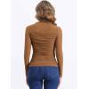 imageAllegra K Mesh Top Women Sheer Long Sleeve Mock Neck Slim Fit Shirts Trendy Fall Outfit Ruched Going Out TopsBrown