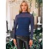 imageAllegra K Mesh Top Women Sheer Long Sleeve Mock Neck Slim Fit Shirts Trendy Fall Outfit Ruched Going Out TopsDark Blue