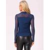 imageAllegra K Mesh Top Women Sheer Long Sleeve Mock Neck Slim Fit Shirts Trendy Fall Outfit Ruched Going Out TopsDark Blue