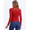 imageAllegra K Mesh Top Women Sheer Long Sleeve Mock Neck Slim Fit Shirts Trendy Fall Outfit Ruched Going Out TopsReds