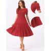 imageAllegra K Peasant Smocked Dress for Womens Short Sleeve Midi Summer Casual Tiered ALine DressBurgundy