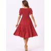 imageAllegra K Peasant Smocked Dress for Womens Short Sleeve Midi Summer Casual Tiered ALine DressBurgundy
