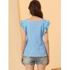 imageAllegra K Summer Gingham Tops for Womens Square Neck Ruffle Cap Sleeve BlousesBlue