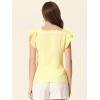 imageAllegra K Summer Gingham Tops for Womens Square Neck Ruffle Cap Sleeve BlousesYellow