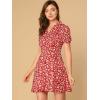 imageAllegra K Womens Button Up Short Sleeve ALine Chiffon Vintage Floral Shirt DressRed