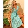 imageAllegra K Womens Deep V Neck Boho Floral Smocked Waist Midi DressGreen