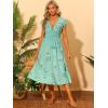 imageAllegra K Womens Deep V Neck Boho Floral Smocked Waist Midi DressGreen