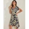 imageAllegra K Womens Floral Leaves Wrap Dress Tie Waist Hawaiian Beach Tropical Summer DressNavy Blue